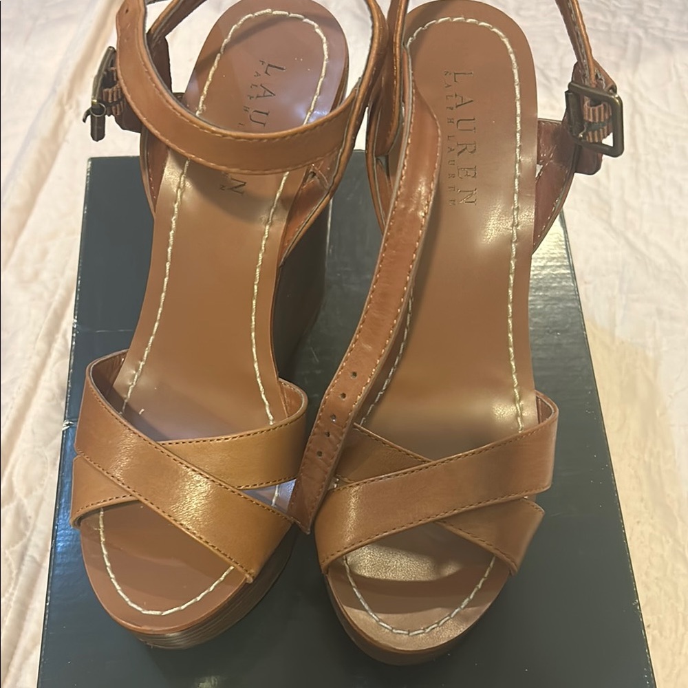 Ralph Lauren Tan Wedge Sandals